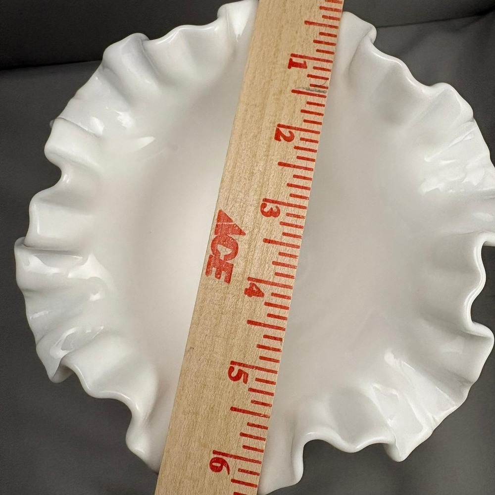 Fenton White Milk Glass Thumbprint Compote Pedestal Bowl Ruffled Edge Vintage 5" - Picture 8 of 8